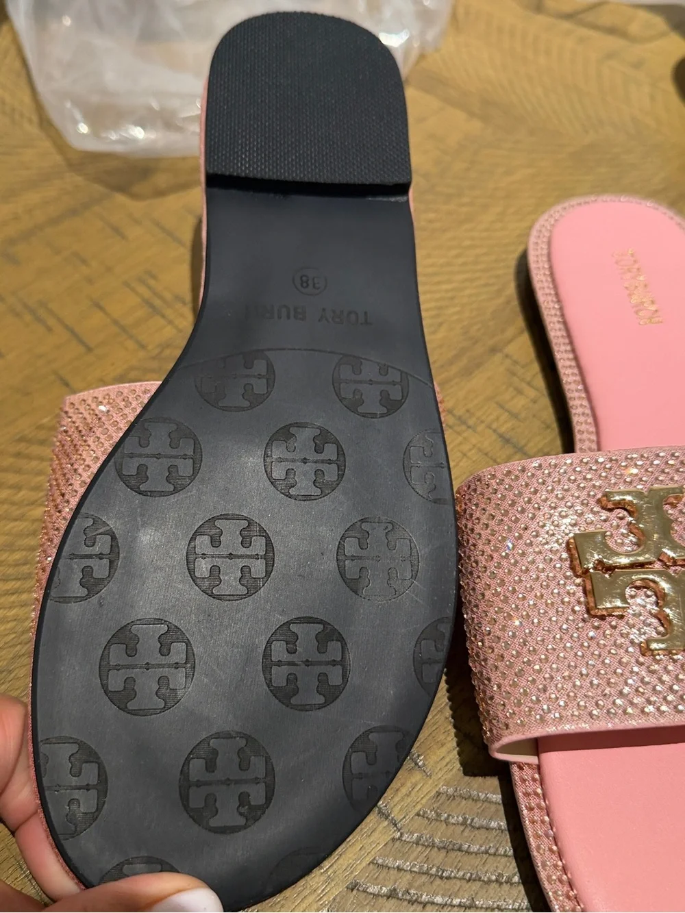 Tory Burch Pink Crystal Slide Sandals